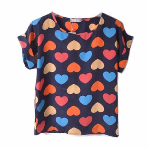 Hearts Short Sleeve Chiffon Tops