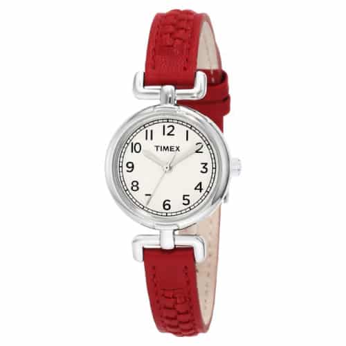 Timex Weekender Petite Red Woven Leather Strap Watch