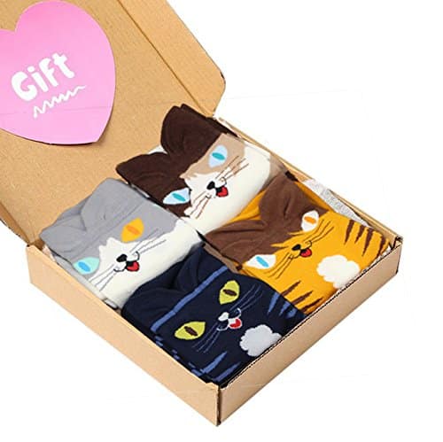 cat crew pattern cotton socks