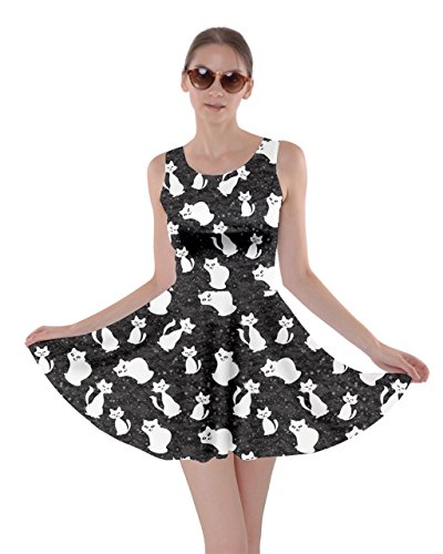 gifts for tween girls Skater Dress with White Cats in Space Graphics