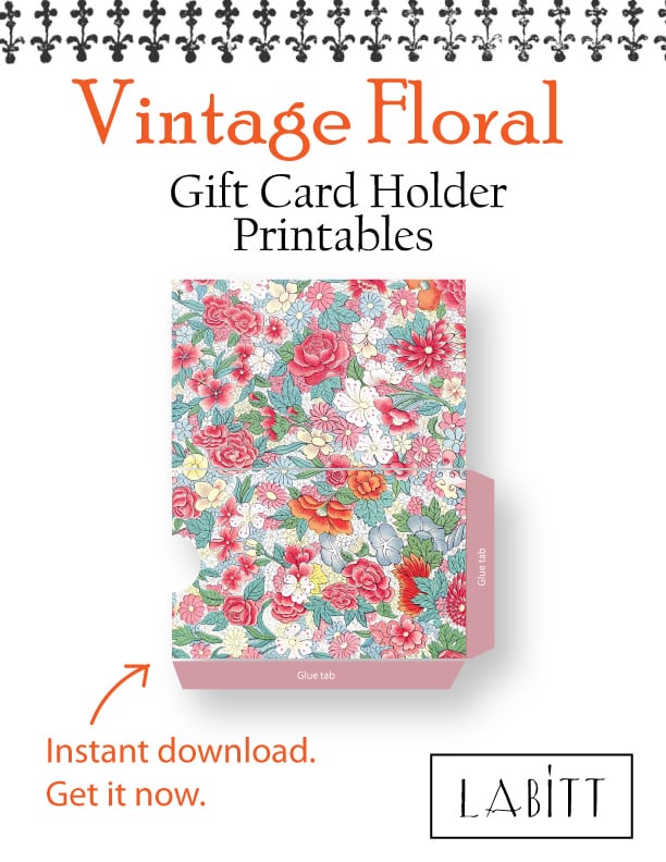 Oriental - Vintage Style Floral Design Gift Card Holder Printables
