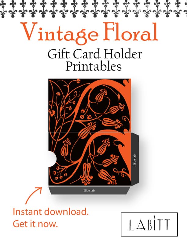 Dark Floral - - Vintage Style Floral Design Gift Card Holder Printables