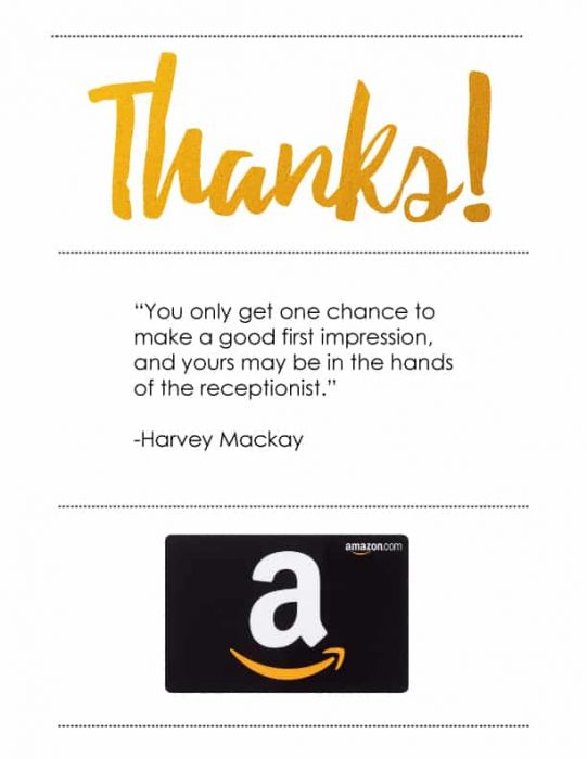 Receptionist Appreciation Amazon Gift Card Presentation Ideas - Free Printables - Keepsake