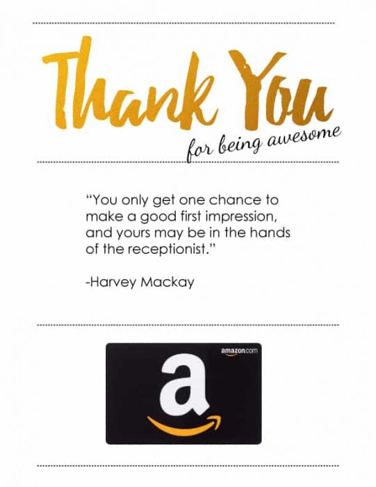 Receptionist Appreciation Amazon Gift Card Presentation Idea - Free Printables