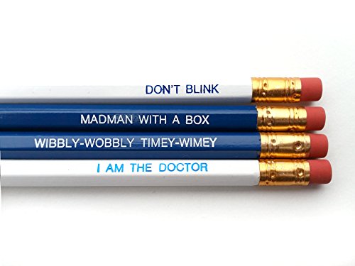 Dr. Who Quotes Pencil Set - Navy Blue & White