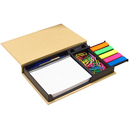 notes organizer with paper clips and pen