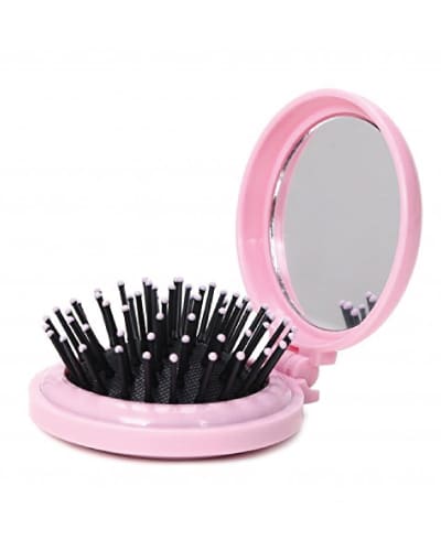 Folding Travel Hair Brush with Mirror (Back to school backpack essentials)