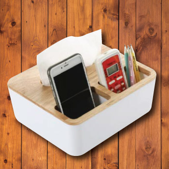 Wooden table organizer for phone and stationery