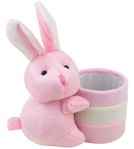15+ Cute School Supplies for Kids: pink rabbit plush pencil holder