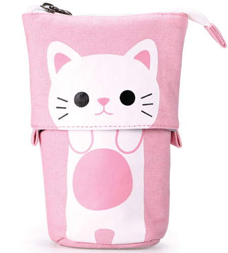 15+ Cute School Supplies for Girls: pink pencil pouch - white cat