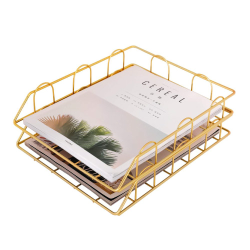 girly-girl-office-supplies gold stackable letter document tray