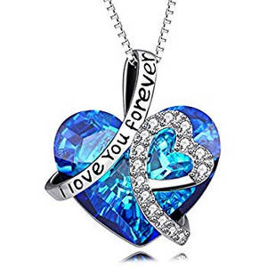 i love you blue crystal heart pendant necklace