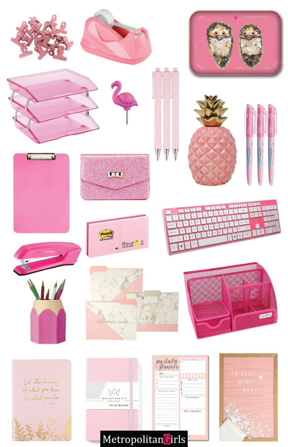 Pink Desk Accessories and Office Supplies