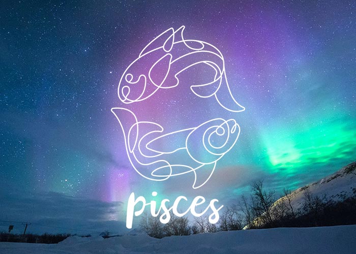 pisces symbol snowy background