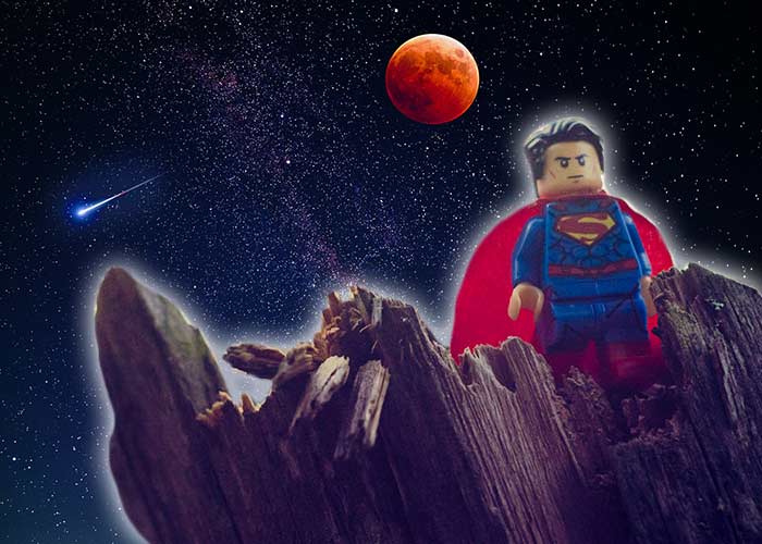 superman lego - night sky background - heroic star signs